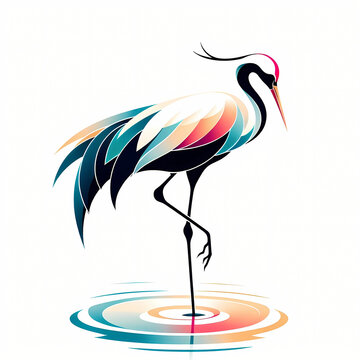 a delicate colorful crane bird minimalist art 