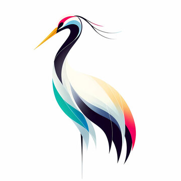 a delicate colorful crane bird minimalist art 