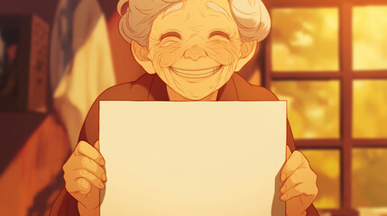 Mulher velha segurando um cartaz em branco - Ilustração