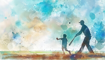 Naklejka premium A man and a boy are playing baseball