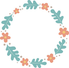 Pink flower with leaf wreath illustration for decoration on spring seaon, Easter festival and cute concept.
