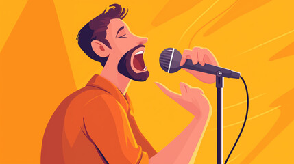 Homem cantando em um microfone - Ilustração