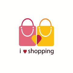 I love shopping ,two shopping bags and heart Vector