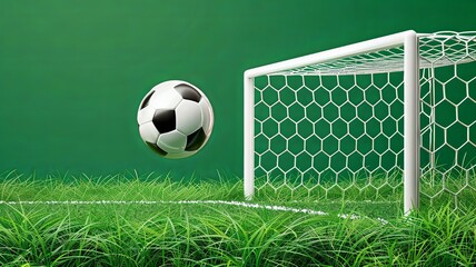 A soccer ball is in the air above a goal