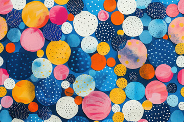 Colorful Dots on Blue Background - obrazy, fototapety, plakaty