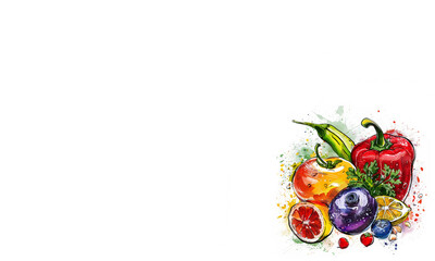 drawn vegetables on a white background, vitamin cocktail, healthy food on a white background