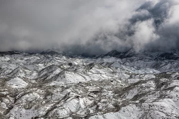 Rolgordijnen zonder boren Cho Oyu Ngozumba glacier in Nepal. Dramatic clouds passing above Ngozumpa glacier near Gokyo lakes in Everest base camp trek region. Lanscape in Himalayas.