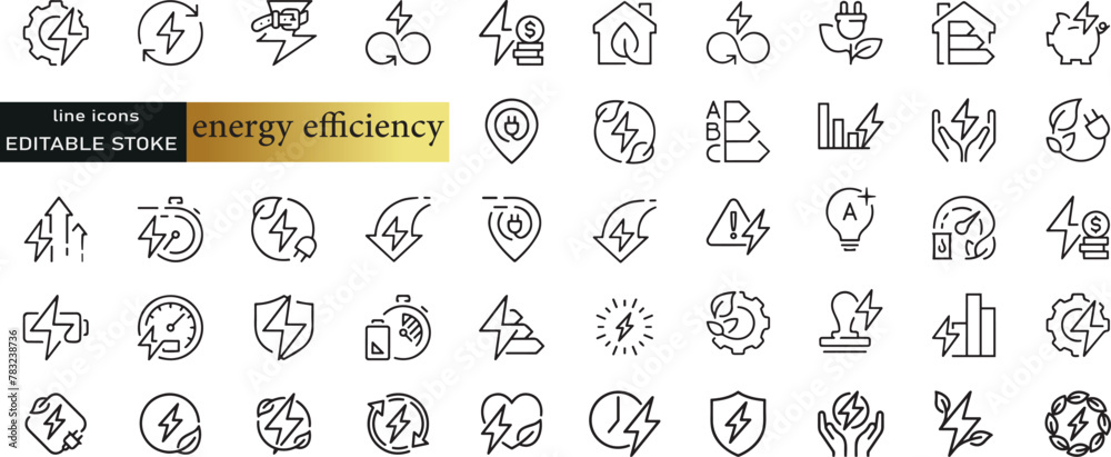 Wall mural line icons about energy efficiency and saving. sustainable development. thin line icon set. symbol c