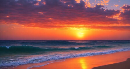 Naklejka na ściany i meble Beautiful Sunset Over the Ocean