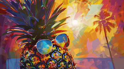 A Painting of a Pineapple Wearing Sunglasses