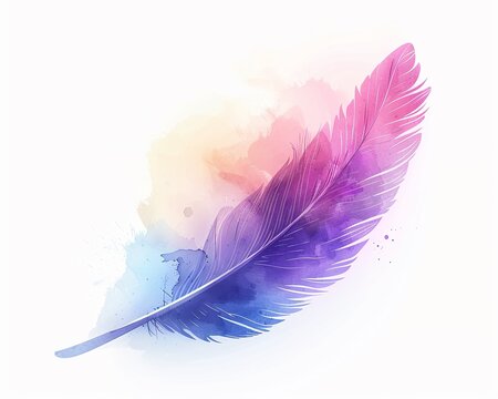 Abstract icon combining elements of a feather and fabric, representing lightweight and luxury wear, in subtle watercolor gradients, Technology concept, futuristic background.