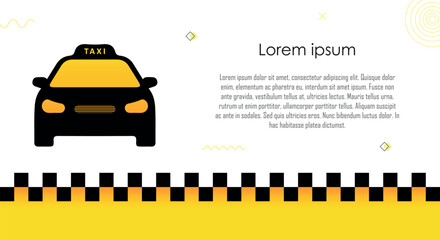 Car sign black and yellow, taxi logo, cab service, vehicle rent, banner with copy space for text