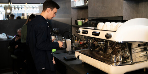 modern coffee shop interior with professional equipment