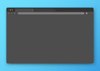 The design of the web browser window is gray on a blue background. An empty website layout with a search bar and toolbar. Vector illustration.
