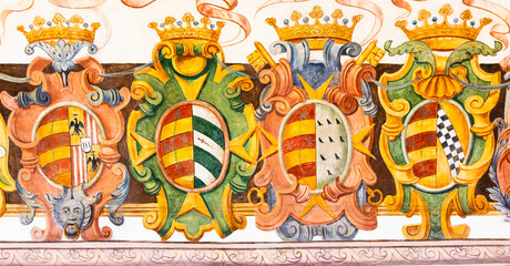 Antique heraldic banner. Medieval decoration ornament, vintage shield shape.