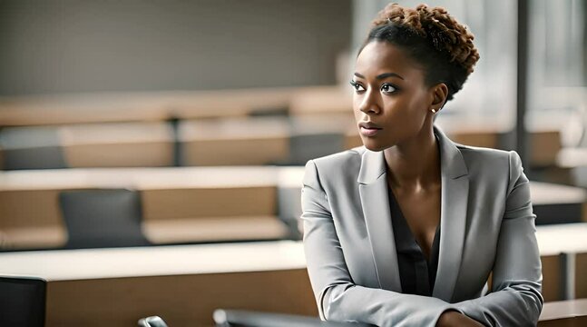 Young African female entrepreneur looking pensive in a corporate office