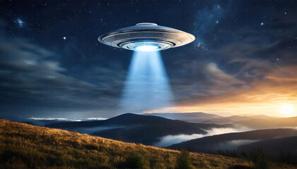 Extraterrestrial spaceship, UFO in the night sky. - 783243188