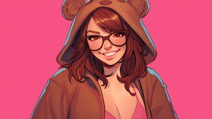 Linda mulher com fantasia de urso no estilo anime