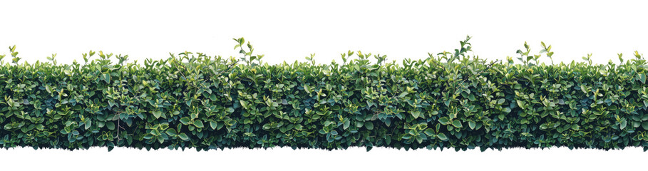 Green fence rectangular boxwood shrubs on transparent. Ornamental plant for decorate of a park, a garden or a green fence. Foliage for spring and summer card design
