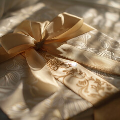 Sunlit Elegant Gift with Ivory Bow, Shadow Play, Sophisticated Packaging, AI Generation