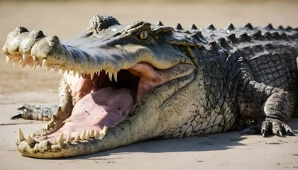 Fotobehang A-Crocodile-With-Its-Teeth-Bared-Ready-To-Defend- 3 © Aaranda