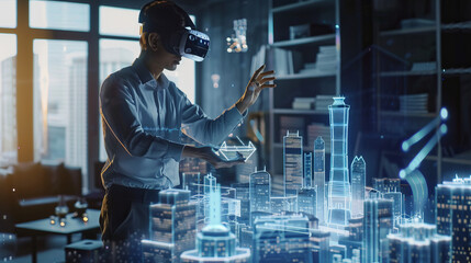 In a virtual reality headset, an architect becomes an architectural master capable of creating innovative urban spaces and transforming them with gestures and movements.