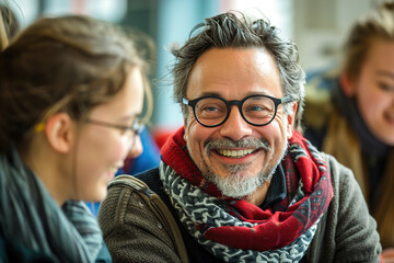 A group of adult learners engaged in a seminar, exchanging ideas and insights as they strive to expand their knowledge in a professional development setting.