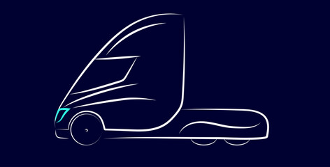 Transport line icon eco car electric tractor. Eco energy truck outline icon. Editable stroke. Isolated vector illustration.
