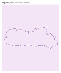 Meghalaya, India. Simple vector map. State shape. Outline style. Border of Meghalaya. Vector illustration.