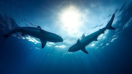 Shark Swimming in the Blue Sea: Underwater Illustration of a White Shark, a Predatory Fish, in its Natural Habitat