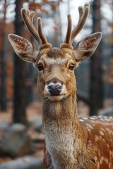 Detailed close-up of a deer showing its antlers