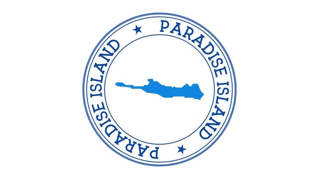 Paradise Island intro. Badge with the circular name and map. Paradise Island round logo animation.