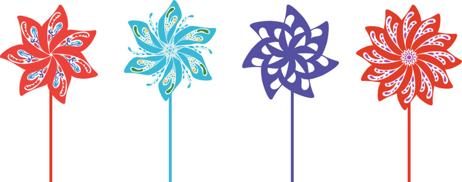 Floral design elements, pinwheel-like shapes