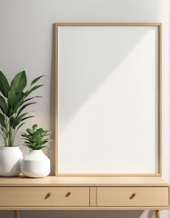 Close-up frame mockup in room interior, 3d rendering