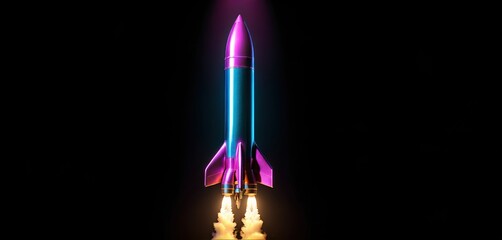 Illustrative representation of a simple rocket that is just starting and on its way up - ai generated