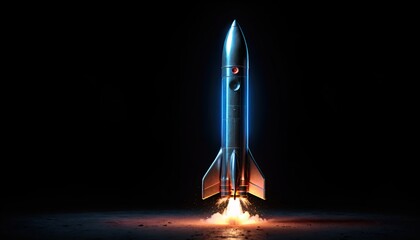 Illustrative representation of a simple rocket that is just starting and on its way up - ai generated