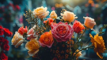 Memorial Tribute: Bouquet of Flowers on Cemetery - Funeral Concept Generated by AI