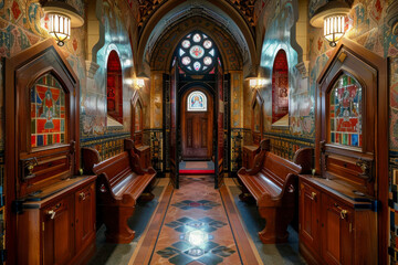 Obraz premium View of the confessional inside the church.