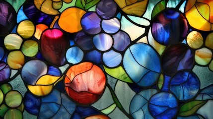 Tasty fruits, colorful stained glass
 - obrazy, fototapety, plakaty