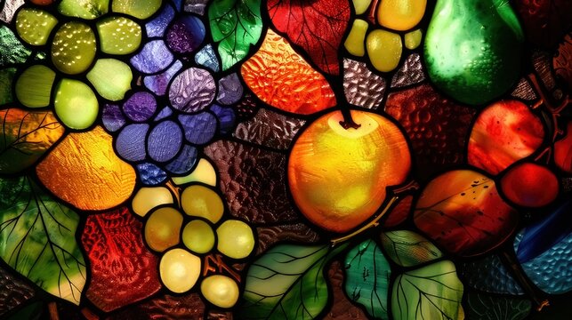 Yummy fruits, vibrant stained glass

