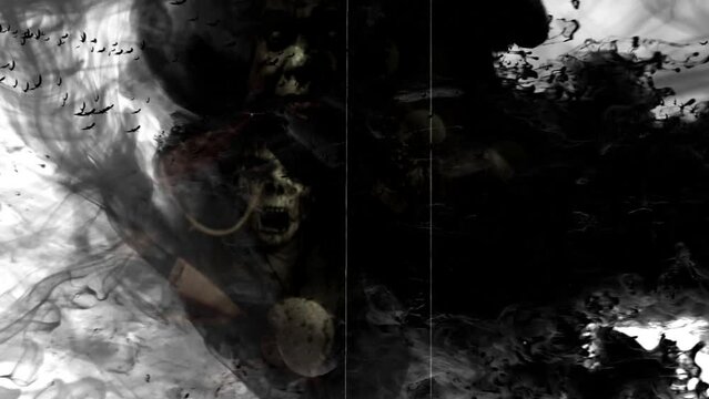 animation - Eerie abstract zombie portrait with dark smoke texture overlay