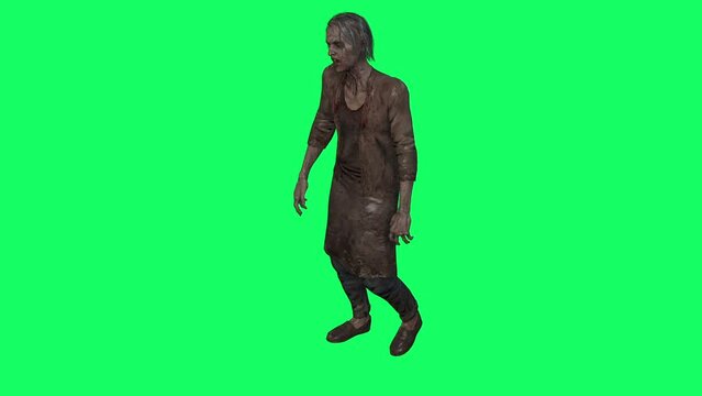 animation - 3D model of zombie walking on green screen