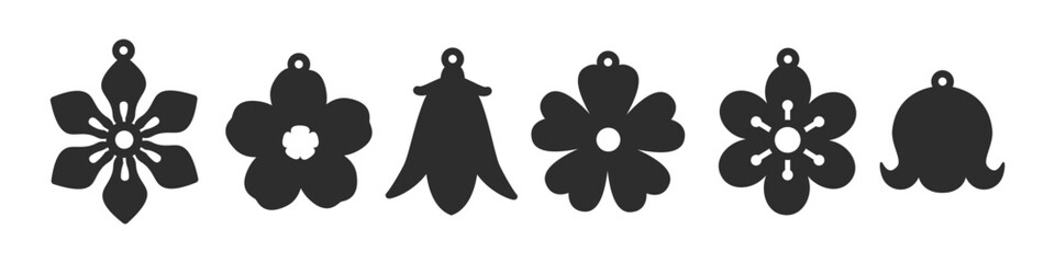 Set of vector designs with flowers for earrings, pendant or keychain. Jewelry silhouette laser cut template. Cnc cutting with metal, wood or leather