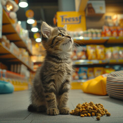 Kitten in a veterinary warehouse