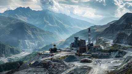 Industrial Area With Mountains in the Background