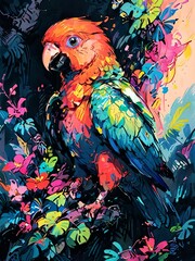 Obraz premium Hand Drawn Parrot Illustration in Watercolor Style
