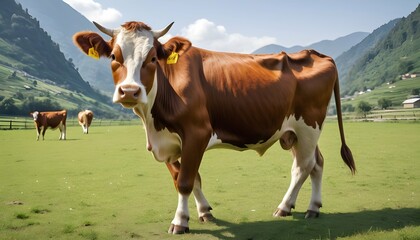 Fototapeta na wymiar A-Cow-With-A-Playful-Kick-Of-Its-Hind-Legs-