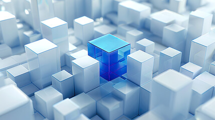 A blue cube is placed on top of a white cube