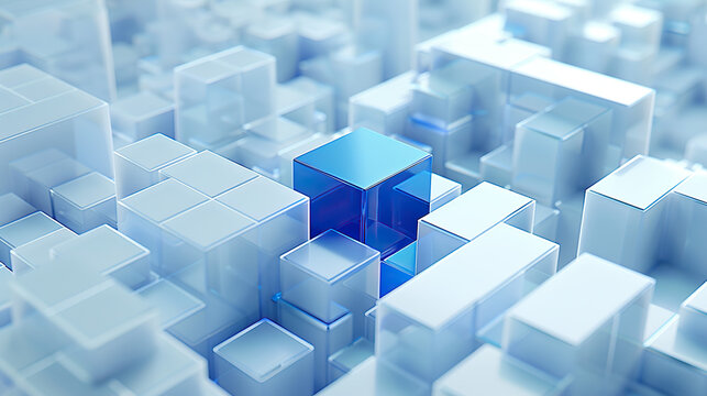 A blue cube is placed on top of a white cube