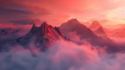 Zelfklevend Fotobehang misty mountains at sunrise or sunset  © Alexander Beker